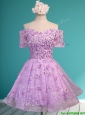 Classical Off the Shoulder Lilac Prom Dress with Appliques and Beading