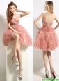 Classical Sweetheart Beaded and Ruffled Short Prom Dress in Peach