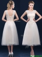 Fashionable Tea Length Scoop Dama Dress with Lace and Appliques