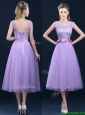 Popular See Through Applique and Belt Prom Dress in Tulle