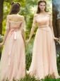 Fashionable Off the Shoulder Half Sleeves Prom Dresses  with Ribbons