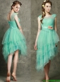 See Through Scoop Prom Dresses with Appliques and Hand Made Flowers