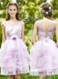 See Through Scoop Short Prom Dresses  with Sashes and Ruffles