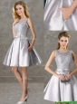 Classical Laced and Bowknot Scoop Bridesmaid Dresses in Silver