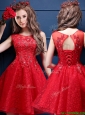 Classical Scoop Red Prom Dresses  with Appliques and Beading