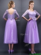 Discount See Through Scoop Half Sleeves Prom Dresses with Bowknot