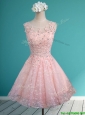 Elegant Scoop Beading and Appliques Short Bridesmaid Dresses in Baby Pink