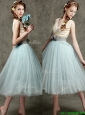 Best Hand Made Flowers and Belted V Neck Prom Dresses  in Apple Green