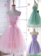Elegant Strapless Tulle Short Bridesmaid Dresses with Handcrafted Flower