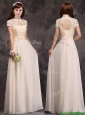 Hot Sale High Neck Champagne Bridesmaid Dresses with Appliques and Lace