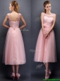 Sexy Hand Made Flowers and Applique Scoop Prom Dresses in Baby Pink
