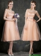 New Scoop Half Sleeves Mother of the Bride Dresses  with Sashes and Lace