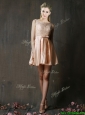 Best Selling Laced and Belted Short Mother of the Bride Dresses in Peach