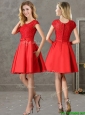 Gorgeous Scoop Cap Sleeves Red  Prom Dresses with Lace and Bowknot