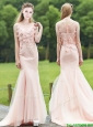 Luxurious See Through Light Pink Mermaid Mother of the Bride Dresses  with Brush Train