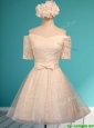 Pretty Off the Shoulder Short Sleeves Champagne Mother of the Bride Dresses  with Bowknot