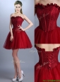 Sexy New Arrivals Laced Mini Length Prom Dresses  in Wine Red
