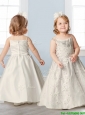 Perfect Spaghetti Straps Beading and Appliques Flower Girl Dress in Champagne