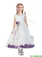 Elegant Hand Made Flowers and Applique Scoop Flower Girl Dress in White