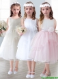 Lovely Scoop Hand Made Flowers and Ruffled Layers Little Girl Pageant Dress in Tea-length