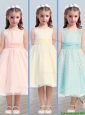 New Style Scoop Flower Girl Dress with Lace and Belt