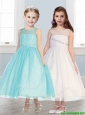 See Through Scoop Tulle Flower Girl Dress with Beading