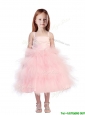 Discount Spaghetti Straps Beading and Ruffled Layers Little Girl Pageant Dress in Pink