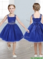 Perfect Straps Royal Blue Little Girl Pageant Dress with Beading and Bowknot
