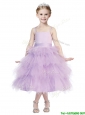 Beautiful Spaghetti Straps Lavender Little Girl Pageant Dress with Beading and Ruffled Layers