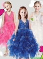 Best Beaded and Ruffled Halter Top Little Girl Pageant Dress in Tea Length