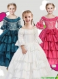 Gorgeous Spaghetti Straps Three Fourth Length Sleeves Little Girl Pageant Dress with Lace and Ruffled Layers