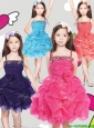 Latest Spaghetti Straps Little Girl Pageant Dress with Hand Made Flowers and Pick Ups