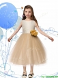New Scoop Champagne Little Girl Pageant Dress with Hand Made Flowers and Bowknot