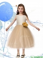 New Scoop Champagne Little Girl Pageant Dress with Hand Made Flowers and Bowknot