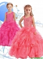 Perfect Beaded and Ruffled Asymmetrical Neckline Little Girl Pageant Dress in Watermelon Red