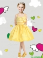 Perfect Spaghetti Straps Belt and Sequins Little Girl Pageant Dress in Yellow