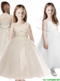 See Through Scoop Appliques Little Girl Pageant Dress in Champagne