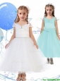 See Through Square Cap Sleeves Little Girl Pageant Dress with Beading