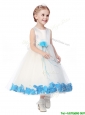 Perfect Scoop Little Girl Pageant Dress with Aqua Blue Hand Made Flowers