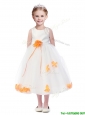 Popular Scoop Little Girl Pageant Dress with Orange Red Hand Made Flowers