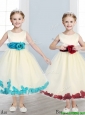 Sweet Scoop Little Girl Pageant Dress with Hand Made Flowers and Appliques
