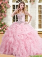 Discount Organza Pink Sweet 16 Dress with Appliques and Ruffles
