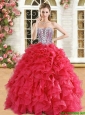 Romantic Beaded and Ruffled Organza Quinceanera Dress in Red