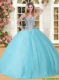 Visible Boning Beaded Bodice Tulle Sweet 16 Dress in Baby Blue