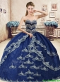 Classical Navy Blue Organza Sweet 16 Dress with Beading and Appliques