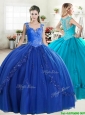 Discount Straps Royal Blue Quinceanera Dress with Beading and Appliques