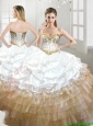 Fashionable Beaded and Pick Ups Quinceanera Dress in White and Gold