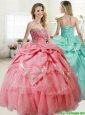 Gorgeous Beaded and Pick Ups Quinceanera Dress in Coral Red