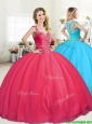 Lovely Straps Big Puffy Beading Quinceanera Dress in Coral Red