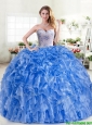 New Arrivals Beaded and Ruffled Blue Quinceanera Dress in Organza
